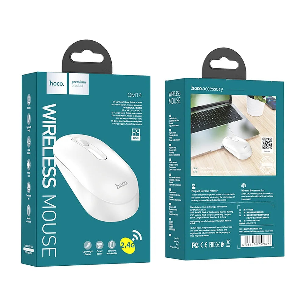 HOCO GM14, Mouse wireless, 2,4G 1200dpi, Alb