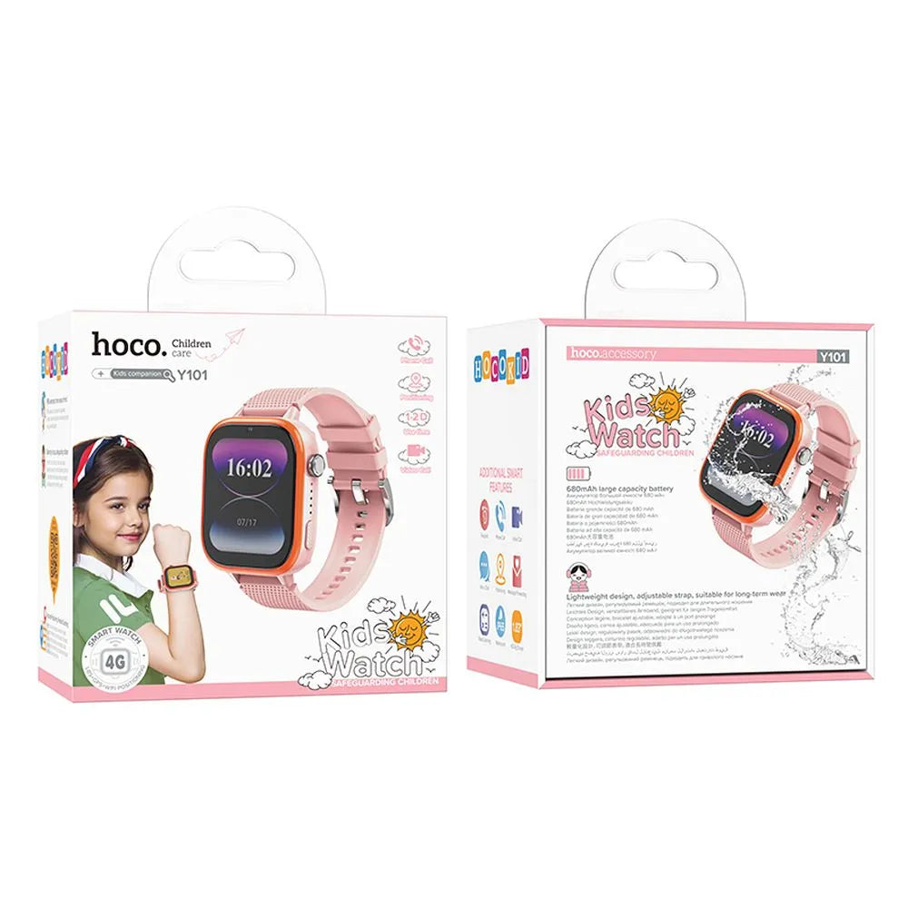 HOCO Y101, Smartwatch pentru copii cu funcție de apel 4G, Roz