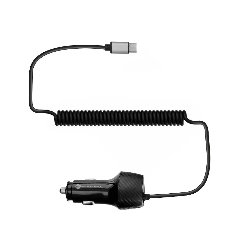 Incărcător auto FORCELL F-ENERGY Carbon CC50-1AC USB A cu cablu Tip C PD QC3.0 3A 38W Negru - Lilo Trend S.R.L.