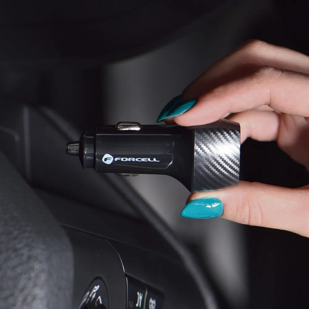 Incărcător auto FORCELL F-ENERGY Carbon CC50-1AC USB A cu cablu Tip C PD QC3.0 3A 38W Negru - Lilo Trend S.R.L.