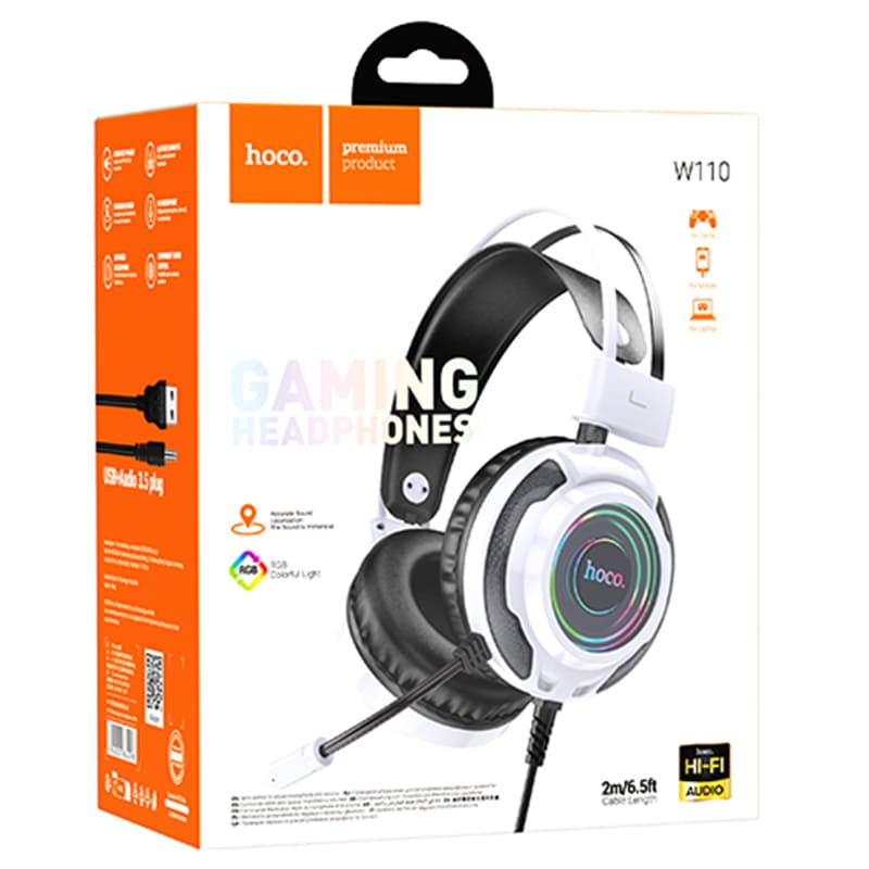 HOCO W110, Casti Wireless pentru Gaming, cu Microfon, Alb - Lilo Trend S.R.L.