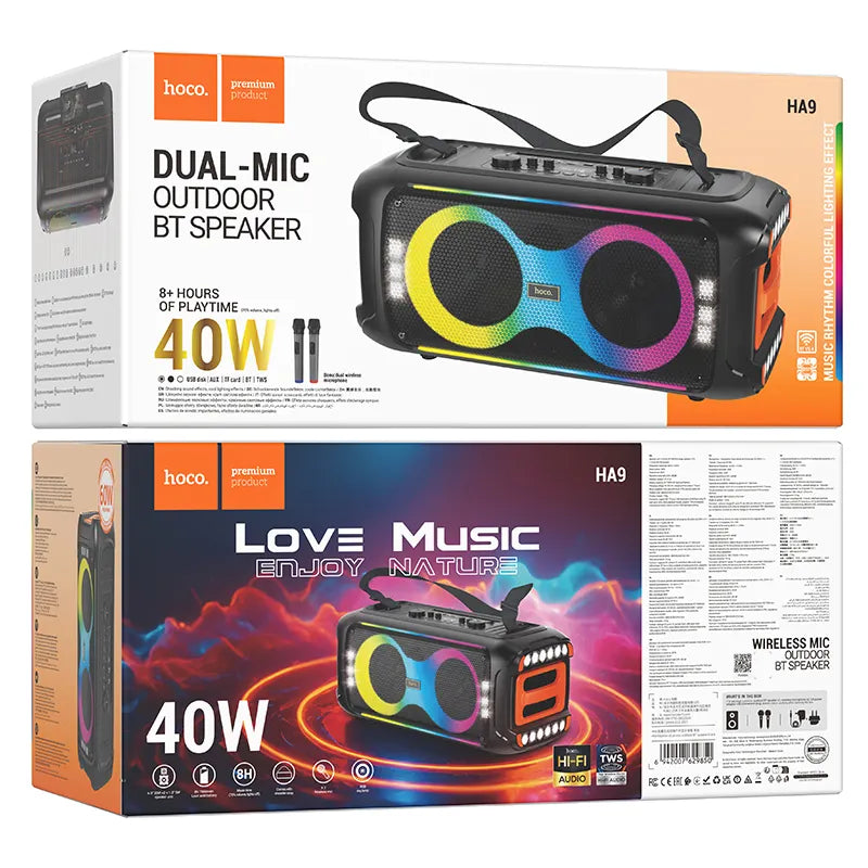 HOCO HA9, Set karaoke difuzor wireless + 2 x microfoane wireless LED 40W, negru