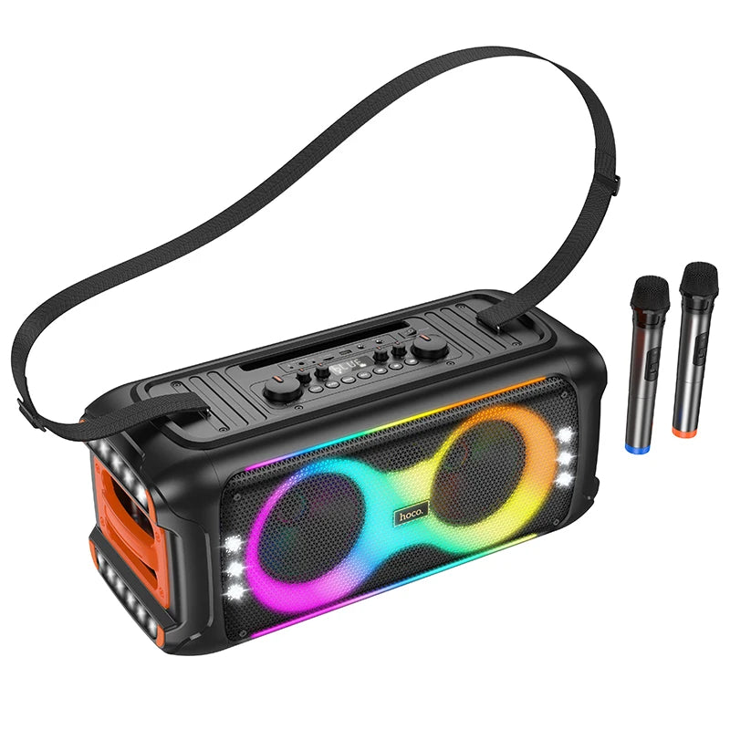 HOCO HA9, Set karaoke difuzor wireless + 2 x microfoane wireless LED 40W, negru