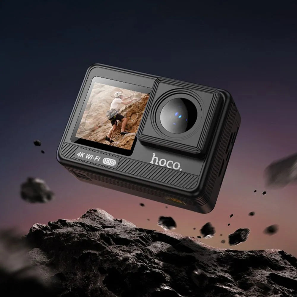 HOCO DV102, Cameră sport  cu afișaje digitale 1,3" + 2" anti-vibrații IPS, 4K,  Negru - Lilo Trend S.R.L.