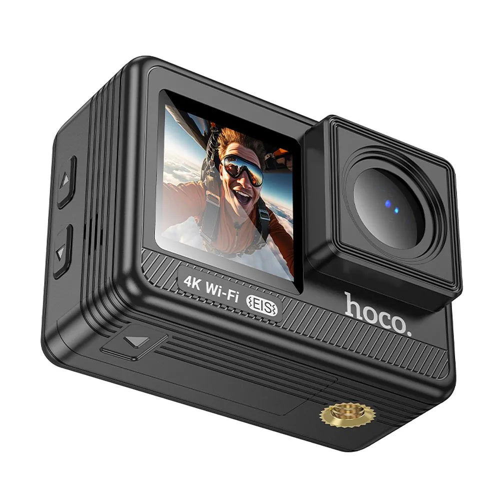 HOCO DV102, Cameră sport  cu afișaje digitale 1,3" + 2" anti-vibrații IPS, 4K,  Negru - Lilo Trend S.R.L.