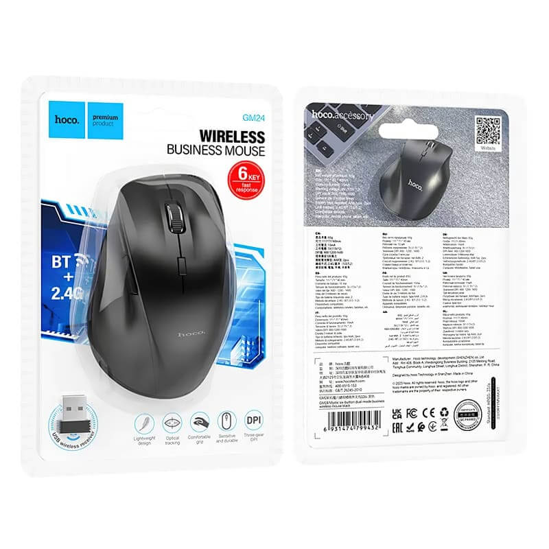 HOCO GM24, wireless computer mouse, 2,4G 1600 dpi, Black - Lilo Trend S.R.L.