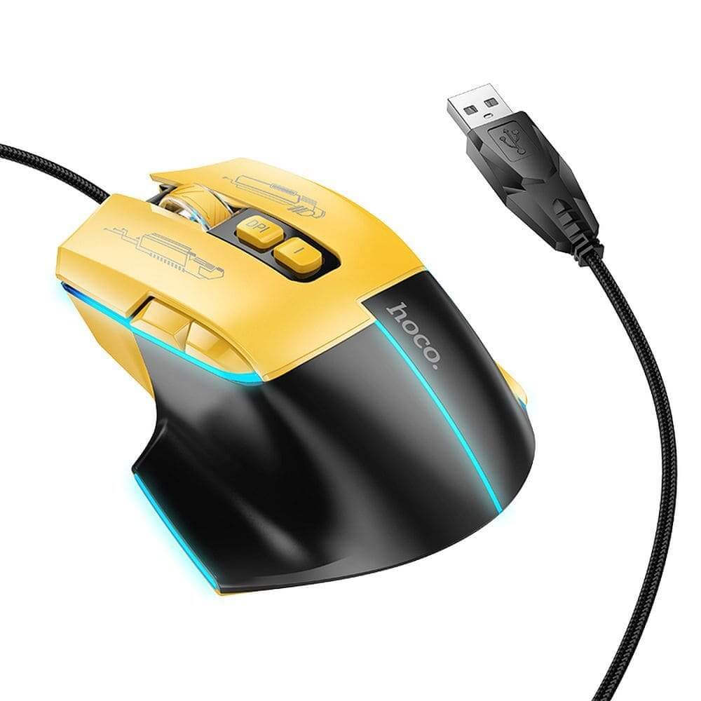 HOCO GM31, gaming wireless mouse 3600DPI, USB A, Black Yellow - Lilo Trend S.R.L.