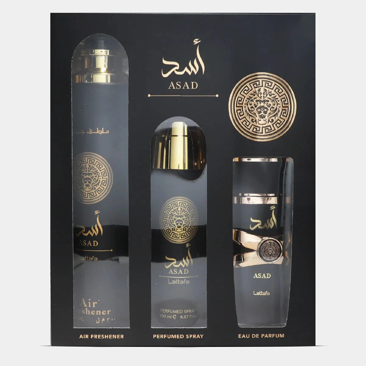 Set Cadou Asad Apa de Parfum 100ml + Deo Spray 200ml + Odorizant camera 300ml, Lattafa
